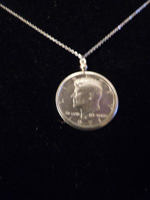 Kennedy Half Dollar Necklace On 22 inch fine silvertone chain