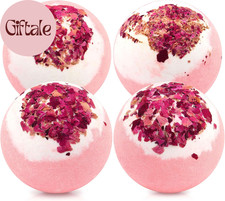 Dried Flower Bath Bombs Salt Balls,4-Pack Gift Set,Rose Extract Essential Oils,M