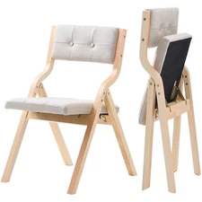 VEVOR Wooden Folding Chairs with Padded Cushion and Wooden Frame Beige Set of 2