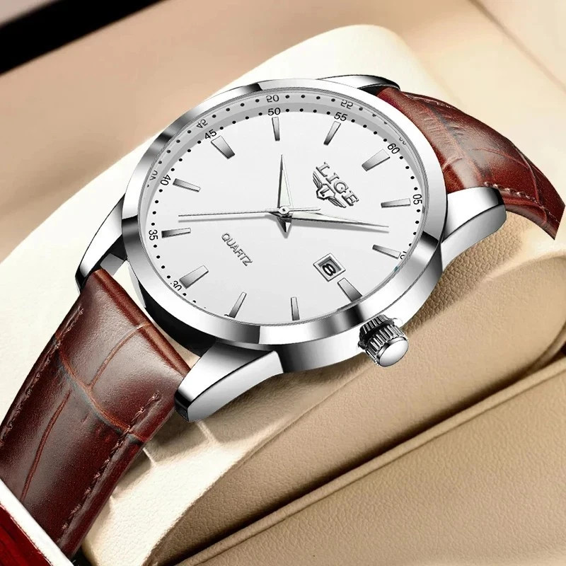 Mens Luxury Watch Leather Band Luminous Date Waterproof Daily Quartz Wristwatch