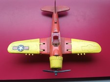 Original Vintage 1950's Hubley Kiddie Toy Single Prop Airplane 495  Yellow Red