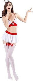 Sexy Nurse Lingerie Costume Set Babydoll Cosplay Uniform with Sock & Syringe
