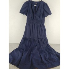 Quince Small Navy Blue Tiered Organic Cotton Puff Sleeve Maxi Dress Womens