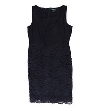 Ralph Lauren Womens Lace Cocktail Dress, Blue, 16