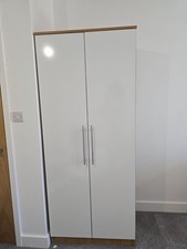 White & Oak-Effect 2 Door Freestanding Wardrobe, Hinged, Rail & Shelf
