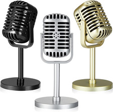 3 Pcs Retro Microphone Props Vintage Microphone Toy Prop with Stand Model Plasti