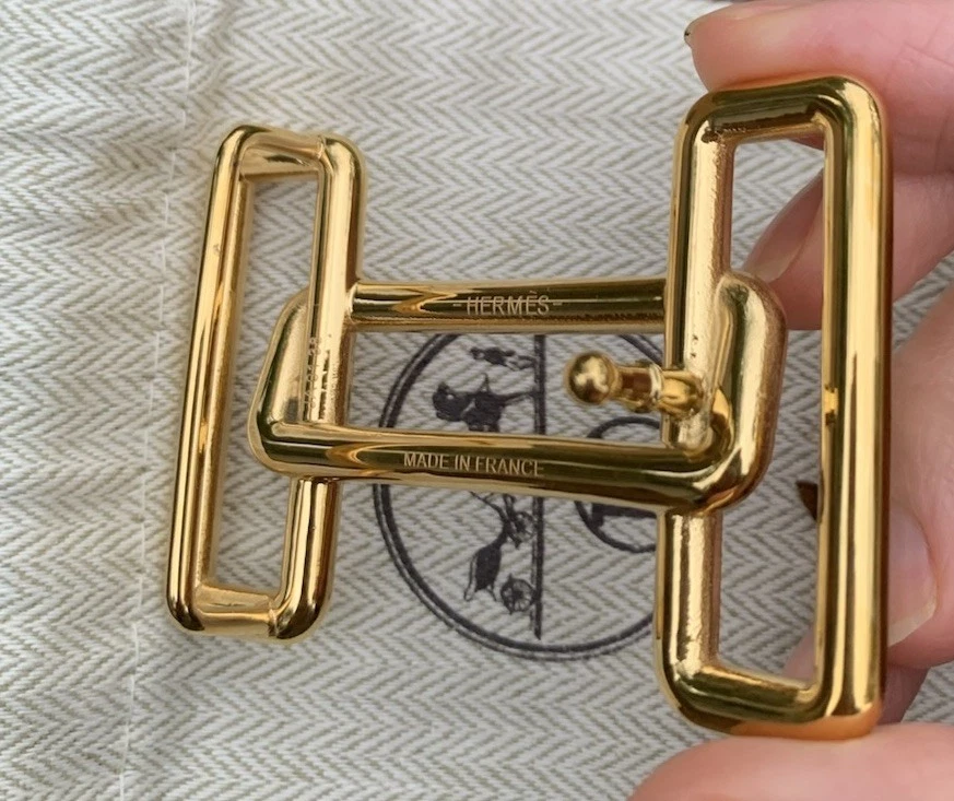 Hermes Belt Permabrass RYTHME Buckle H 38 MM New in Pochette Chevron Pouch Gold - Image 3 of 4