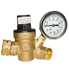 Water Pressure Regulator Valve, RV Brass with Gauge and Inlet Screw Adjustable