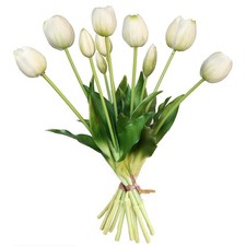 White Fake Tulips 10 Pcs Tulips Artificial Flowers Real Touch for Home
