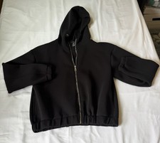 Black Full Zip Fleece Hoodie Hooded Crew Neck Solid Regular Long Sleeve Womens