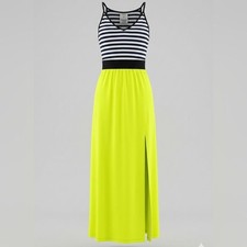 THML Mixed-Media Striped Maxi Dress with Slit Size Small