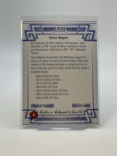 Honus Wagner Card #5 2024 Historic Autograph All Time Greats 1 of 1600 made - 第 2/2 張圖片