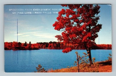 Park Falls WI Greetings Ever-Breeze Resort Pike Lake Chrome Wisconsin Postcard  