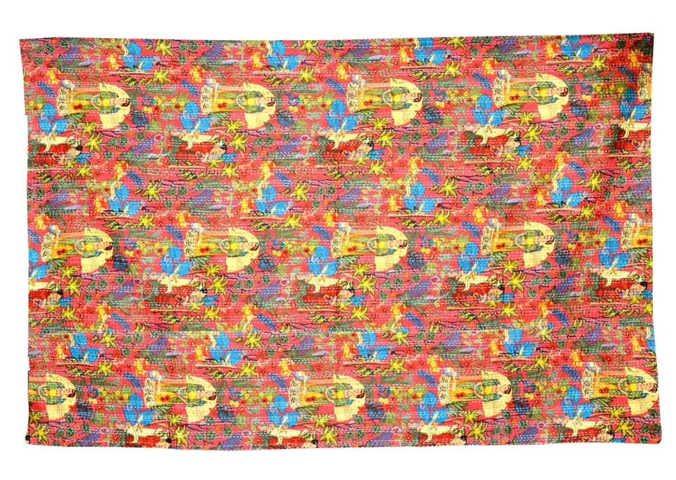 Throw Bedspread Kantha coverlet Handmade Bed Sheet Queen Bedcover Indian Cotton - Image 2 of 2