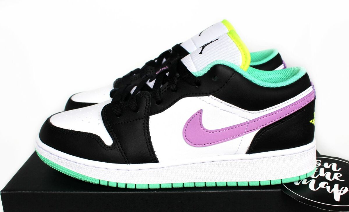 Nike Air Jordan 1 Low Violet Shock Green Black White GS UK 3 Nike Air Jordan 1 Low Violet Shock Green Black White GS UK 3