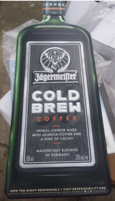 Jagermeister 2020 cold brew coffee metal bottle shape bar sign embossed 24x10