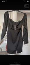 Nasty Gal Size 8 Structured Bodice Black Satin Long Sleeve Dress