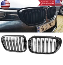 Gloss Black Front Bumper Hood Double slats Grill For 16-18 BMW 7-Series G11 G12
