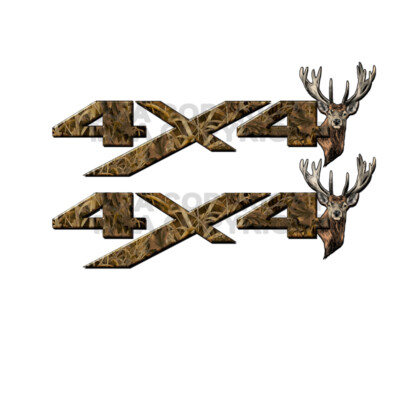 4x4 Grassland DEER HEAD Decals Truck NO OFF ROAD Stickers 2 Pack SEMI-GLOSS