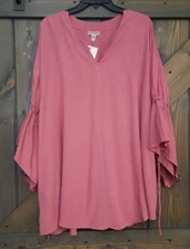S M L XL Boho peasant PINK top drawstring sleeves one size NWT BOUTIQUE