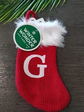 8.5" Winter Wonder Lane Initial Knit Mini Holiday Stocking Red Monogram Letter G