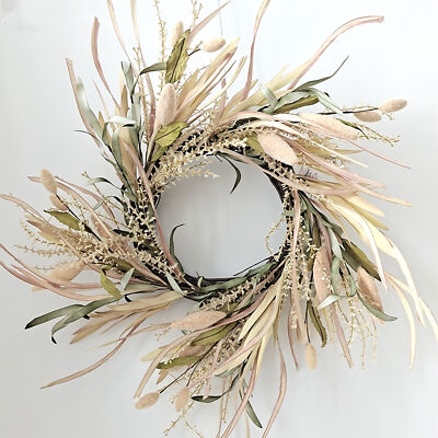 12'' tall and wide Cream and Navy Natural Wreath