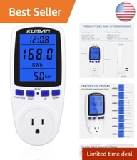 Elegant Watt Meter: Home Energy Monitor with Digital LCD Display & Overload A...