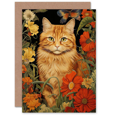 Ginger Tabby Katzenliebhaber Blumen Frühlingsblume Blüten für Sie Blanko Grußkarte
