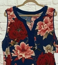 XL New Navy Blue Pink Red Floral Print Knit Tank Top Stretchy White Black Cami