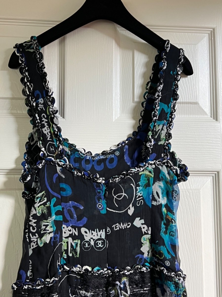 CHANEL VINTAGE 07C GRAFFITI CC LOGO TWEED CHIFFON CC Braided CHANEL VINTAGE 07C GRAFFITI CC LOGO TWEED CHIFFON CC Braided