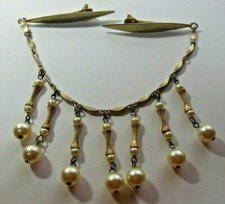 Vintage Signed LADY ELLEN Gold-tone Faux Pearl dangle Hair Clips RARE