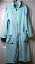 Capelli New York Soft Plush Robe Ocean Blue Calf, Full ZIP 2- Sq POCKETS Size L