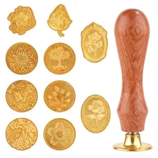 Wax Seal Stamp Set, 10Pcs Sealing Wax Stamp Heads with a Wooden Handle Sealing W