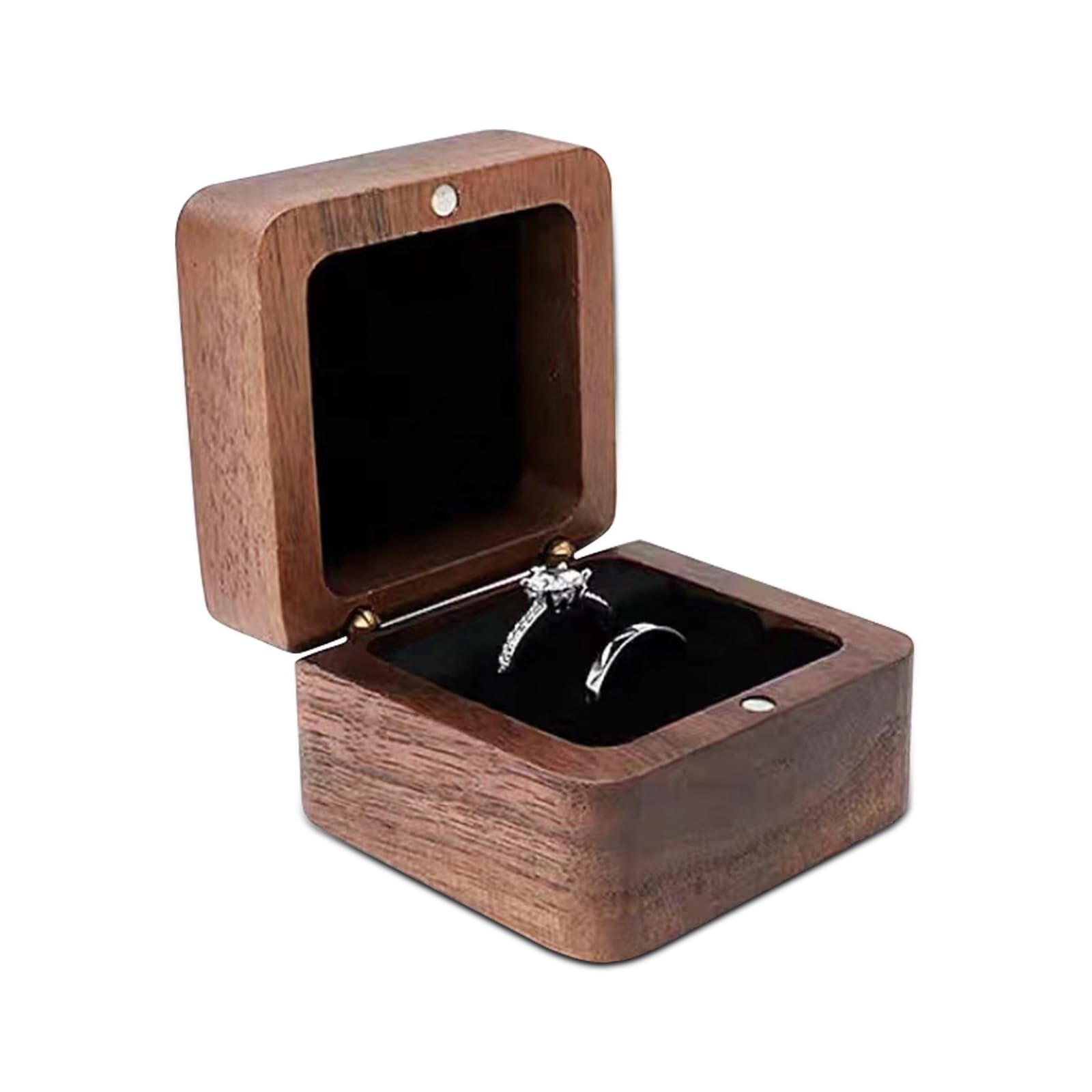 Personalized Wooden Ring Box with Double Slots for Engagement or Wedding Rings