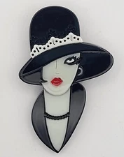 Acrylic Abstract Art Deco 20s Style BROOCH Lucite Pin Gatsby Party Lady Face