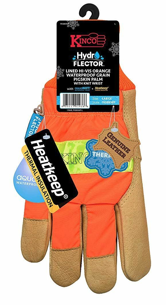 Kinco 1938KWP-M High Visibility Orange Waterproof Pigskin Gloves