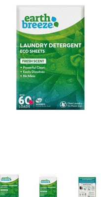 10 Earth Breeze Laundry Detergent Sheets Fresh Scent (60 Loads) 30 Sheets