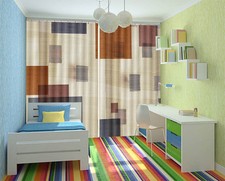 Color Piece Together 3D Curtain Blockout Photo Printing Curtains Drape Fabric