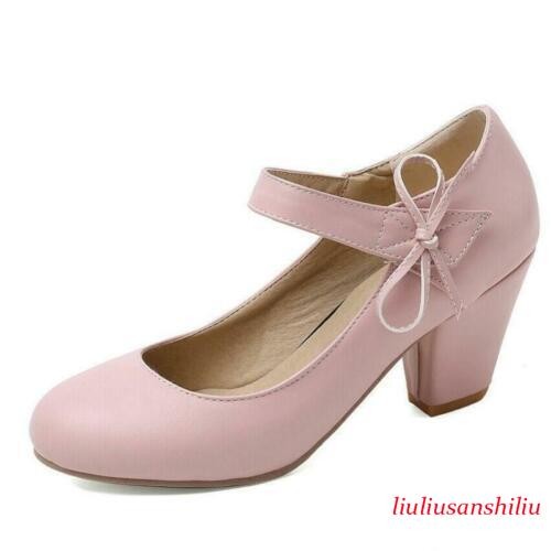 Women's Round Toe Faux Leather Mary Jane Ladies Casual Dress Party Bowknot Shoes