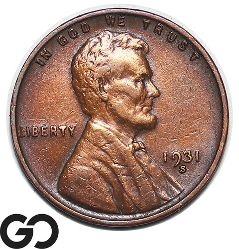 1931-S Lincoln Cent Wheat Penny, Choice AU Better Date