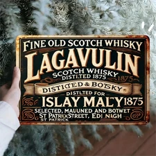 2D Vintage Lagavulin Scotch Whisky Tin Metal Signs Home Décorl Wall Art Rustic R