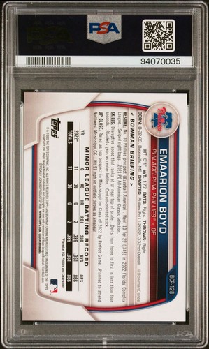 Emaarion Boyd 2023 Bowman Chrome 1st Fuschia Refractor BCP128 Phillies /199 - Picture 2 of 3