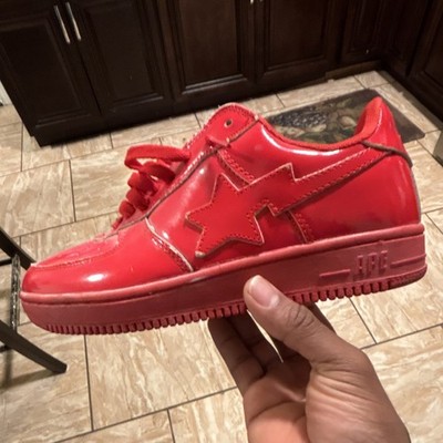 A Bathing Ape Bapesta Red Patent Leather Low Top Sneakers FS-001