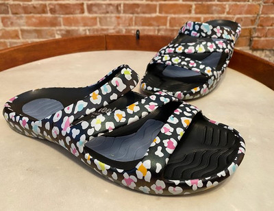 Tony Little Cheeks Black Leopard Slide Health Comfort Sandal 9 New