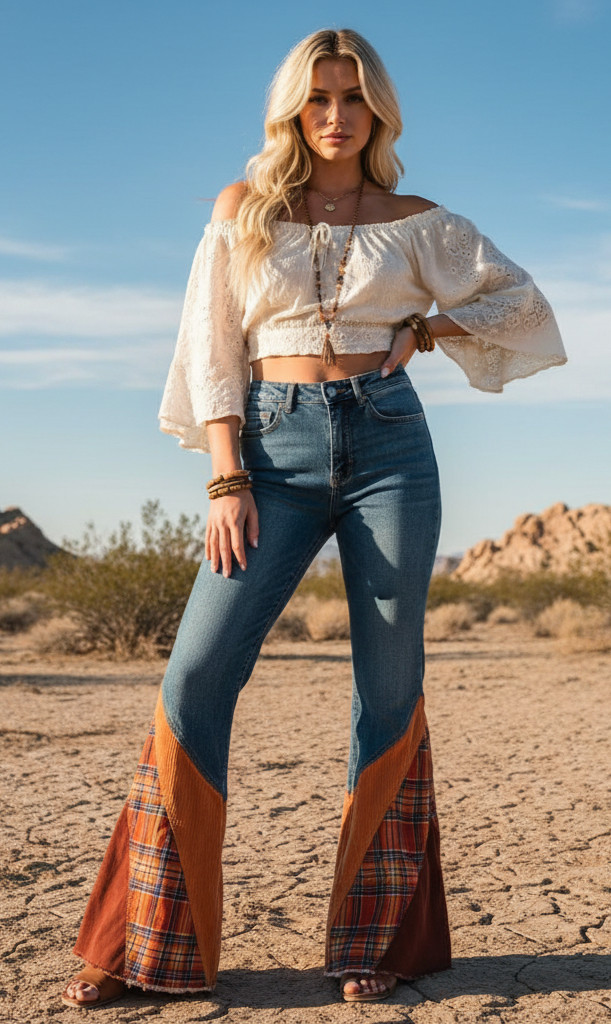 We The Free People Flashback Patchwork Flare Jean… - image 1