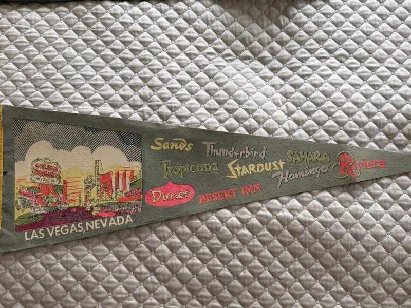 Vintage Old  Las Vegas Felt Pennant Flag  1960's