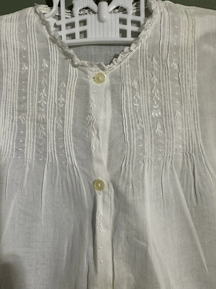 Antique Baby Gown 1900’s Ivory Pintucks 12M Embroidered Handmade - Image 2 of 4