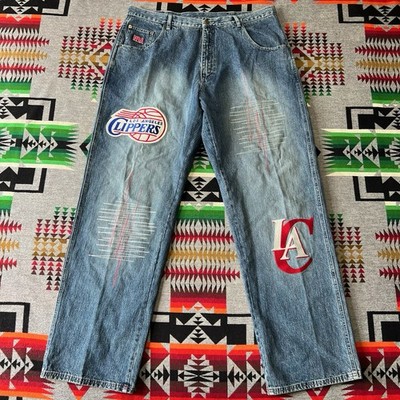 Vintage UNK Denim NBA Jeans LA Clippers Size 40 Blue Baggy Y2K Basketball C7
