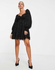 ASOS Black Textured Long Sleeve Dress Size S