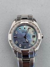Citizen Eco-Drive Women's Silver Stainless Steel Mother of Pearl Diamond Date W